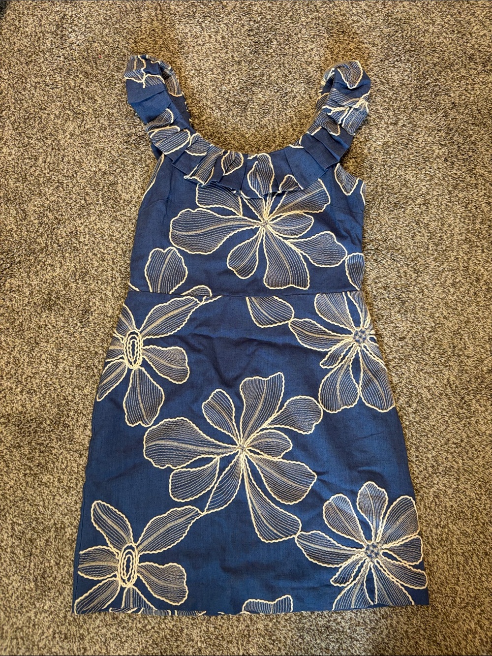 LOFT Navy Blue Floral Embroidered Sundress
